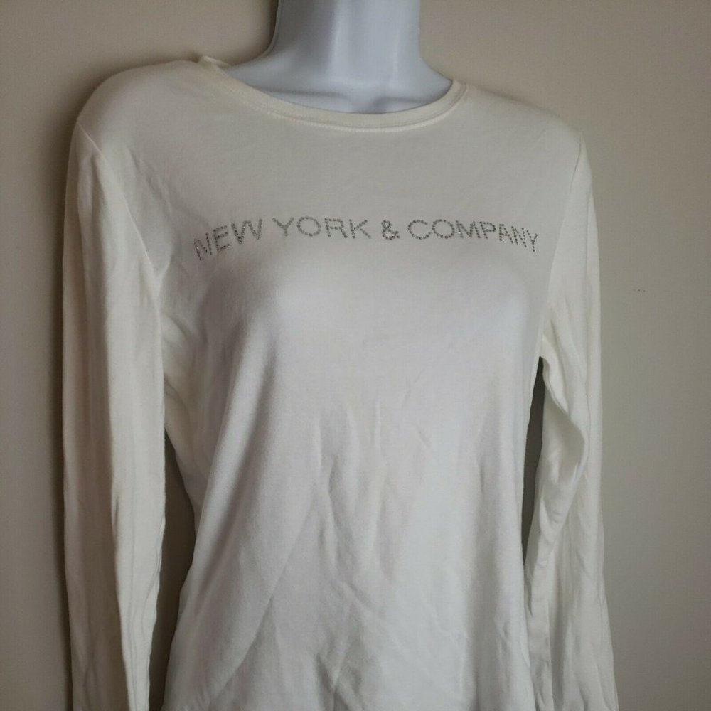 New York & Company Womens Shirt Top Small Long Sleeve Tee T-Shirt White